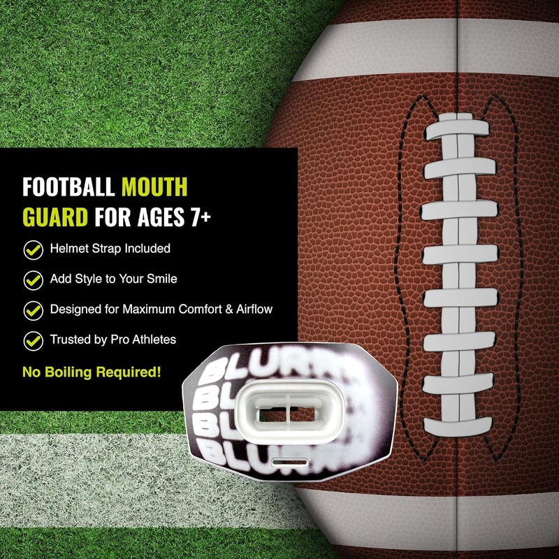 DAMAGE CONTROL Youth Football Mouth Guard – Breathable No Boil Mouthpiece, Protects Lips & Teeth, Works with Braces, Includes Helmet Strap – Sports Gear & Accessories (Blurr) - Image 4